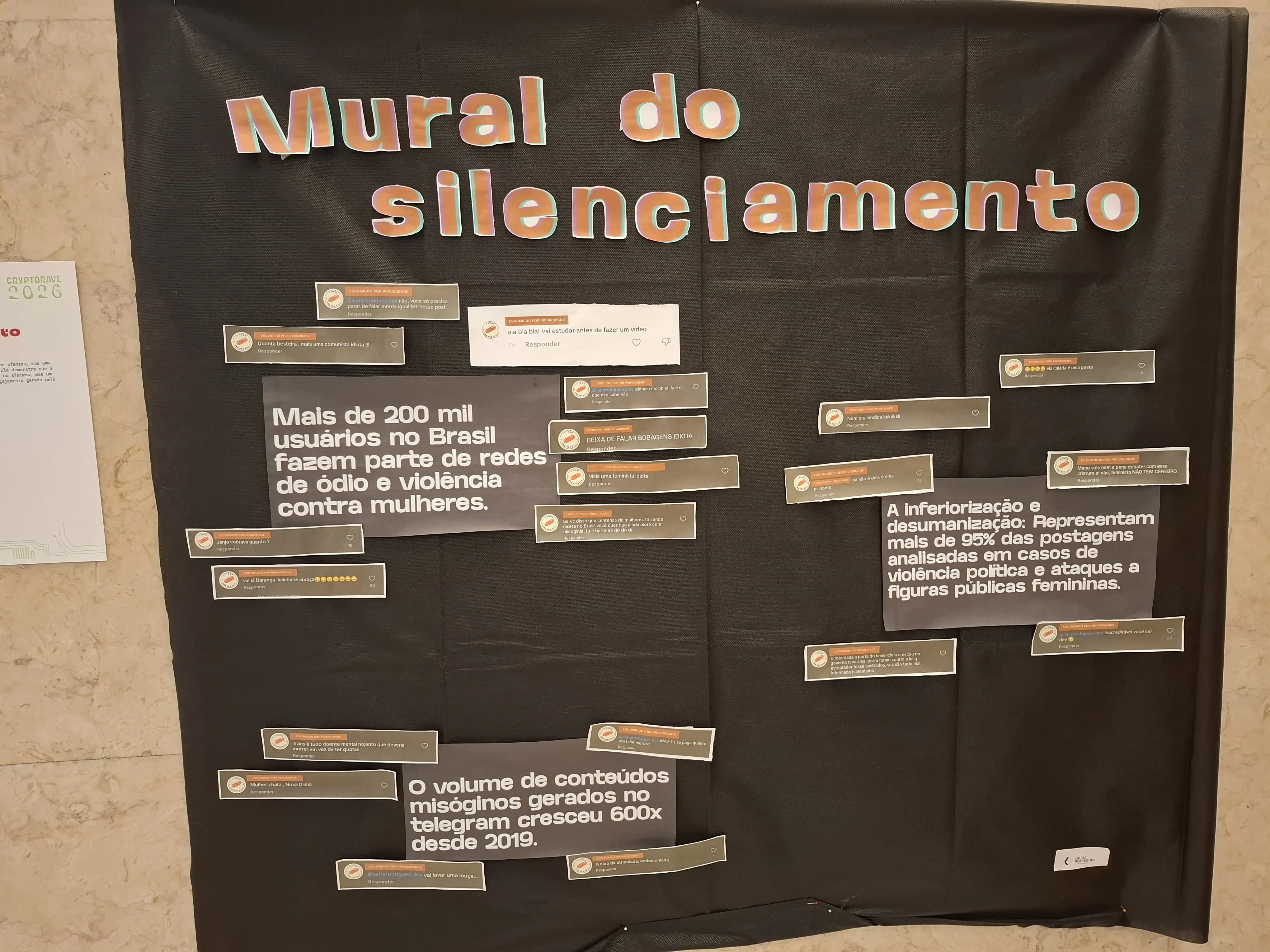 Parte do mural do silenciamento com alguns dados e comentários